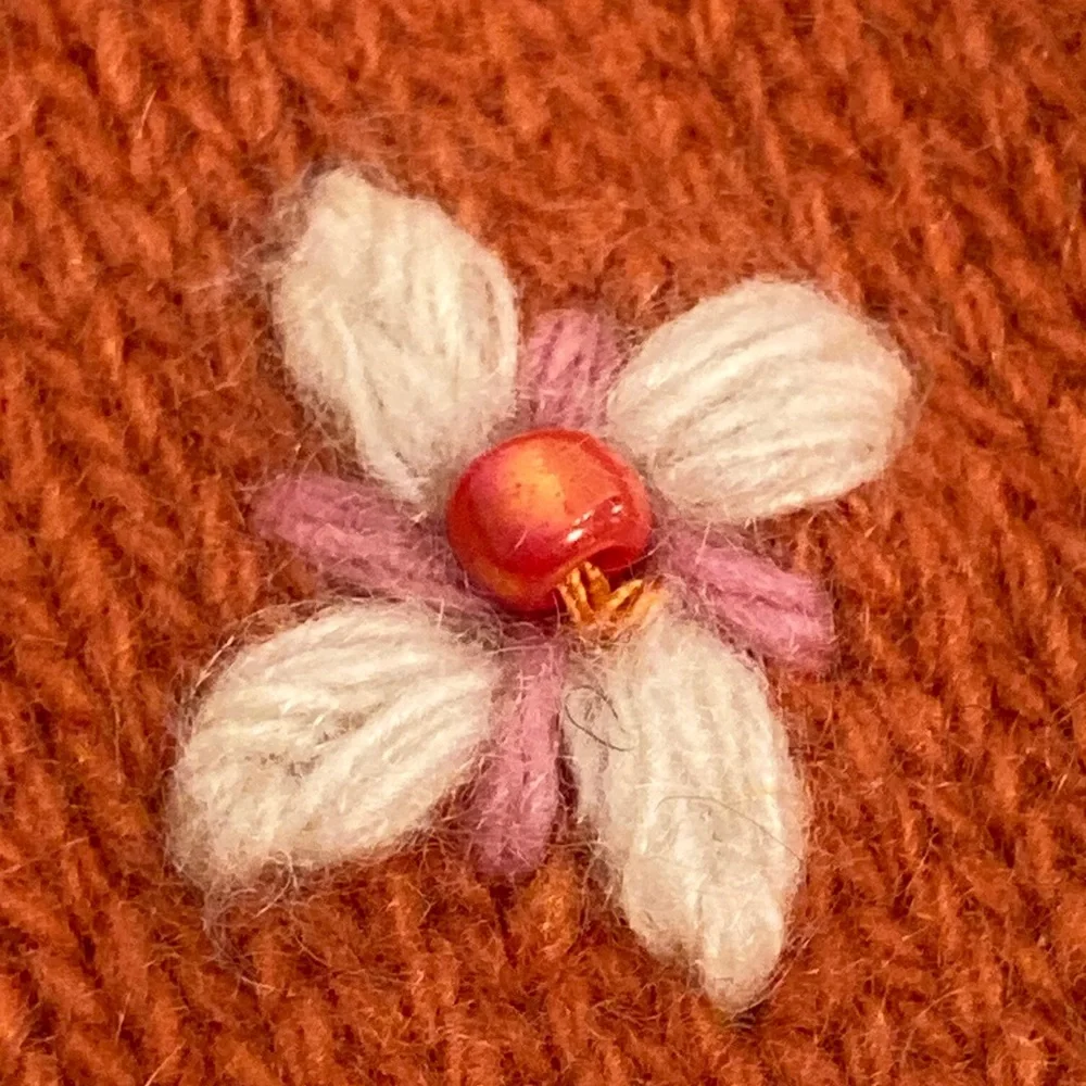 Portolano cashmere burnt Orange Gloves with Floral Design one size